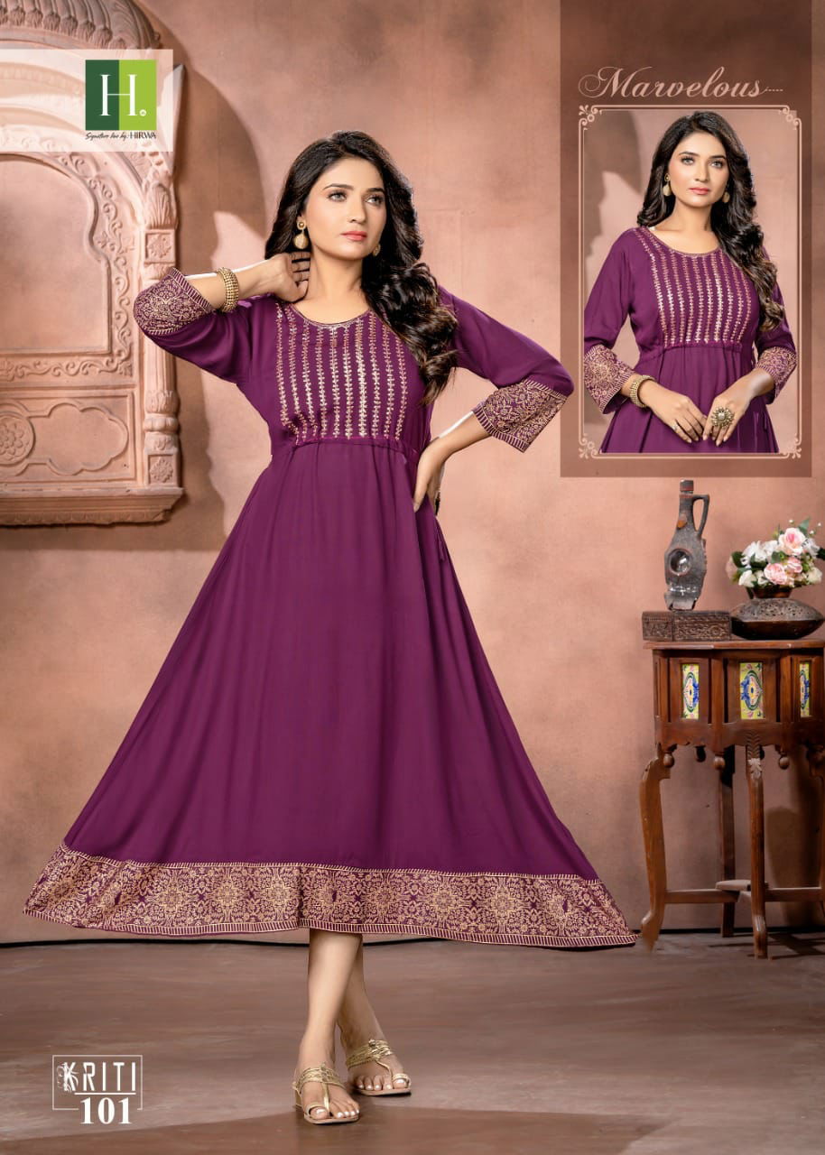 Hirwa Kriti Fancy Ethnic Wear Wholesale Anarkali Kurtis
